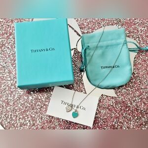 Tiffany & Co. Silver Necklace with Tiffany Blue Mini Double Heart Pendant